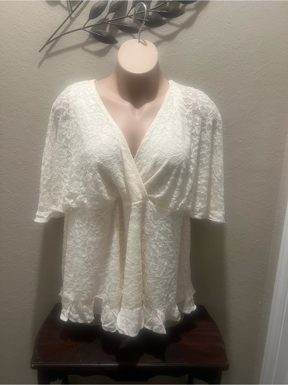 torrid Cream Lace Wrap Peplum Blouse